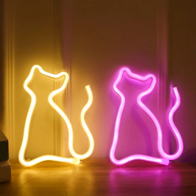 LED Neon Sign Super Bright Cat Hanging Night Lights USB or battery Art Wall Decor Lamp for Bedroom Living Room Gifts