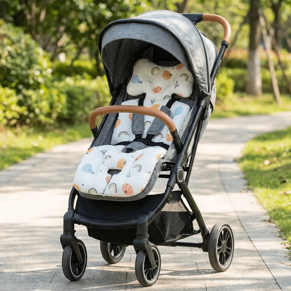 Cotton Stroller Seat Cushion Soft Cartoon Pattern High Chair Liner Pad Comfortable Protective Stroller Accessories