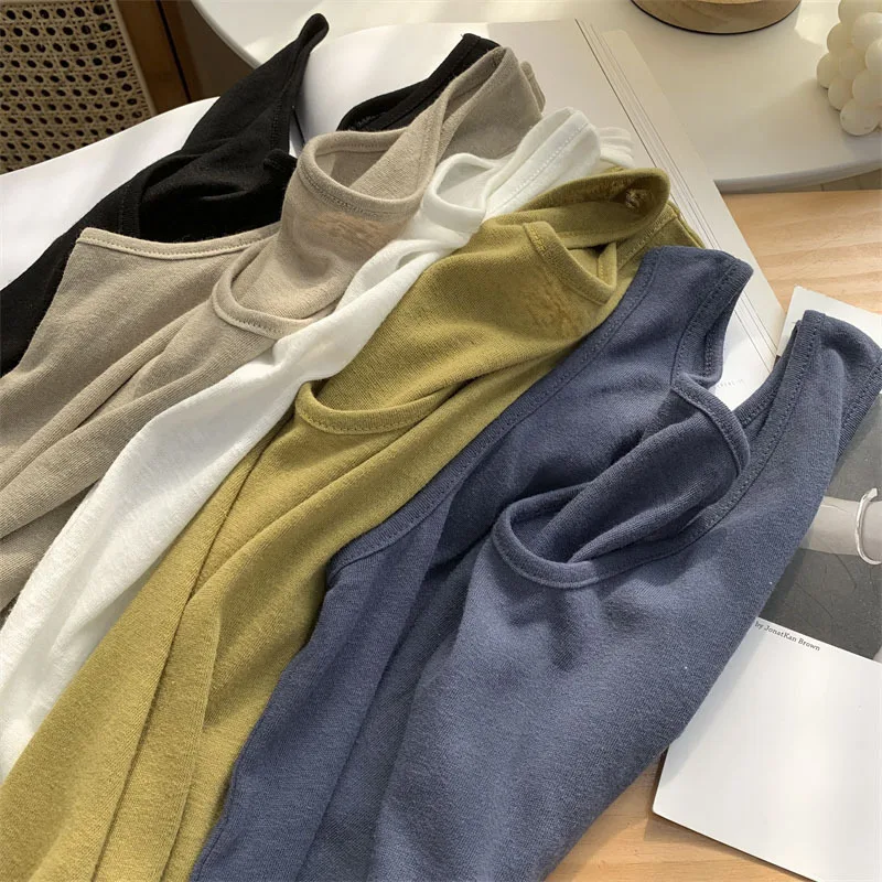 2025 Nuova canotta con scollo a V per le donne Allentato pigro Casual Versatile Gilet da esterno Tinta unita Morbido raddrizzamento Top senza maniche