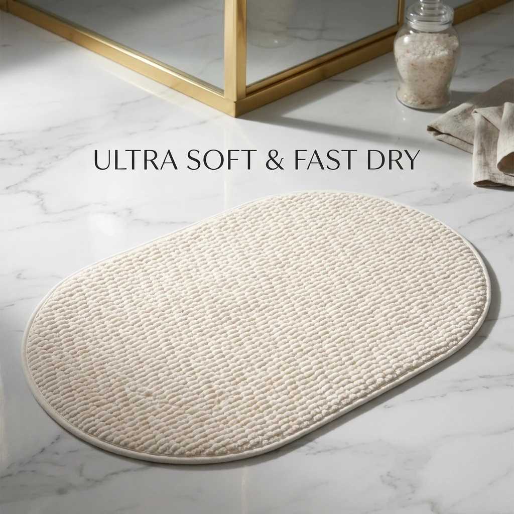 Ultra Soft Bathroom Rug Oval Shaggy Bath Mat Water Absorbent Memory Foam Carpet Non-slip Entrance Doormat Luxury Home Decor