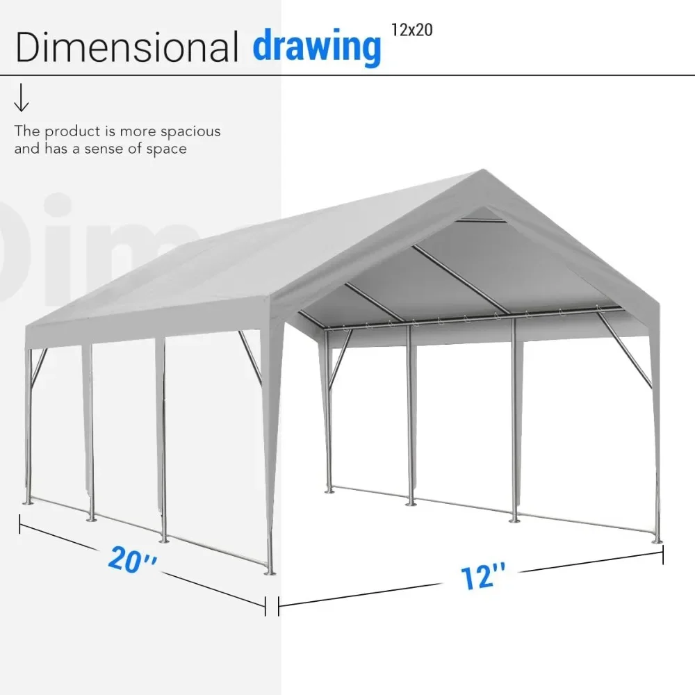 12'x20' Heavy Duty Carport, Portable Car Canopy, Garage Tent, Boat Shelter with Reinforced Triangular Beams and Ground Bar