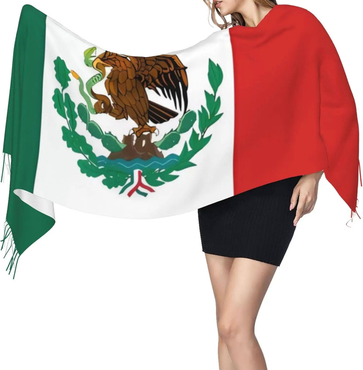 여성용 스카프 가볍고 부드러운 스카프 멕시코 국기 숄 겨울 따뜻한 프린지 스카프