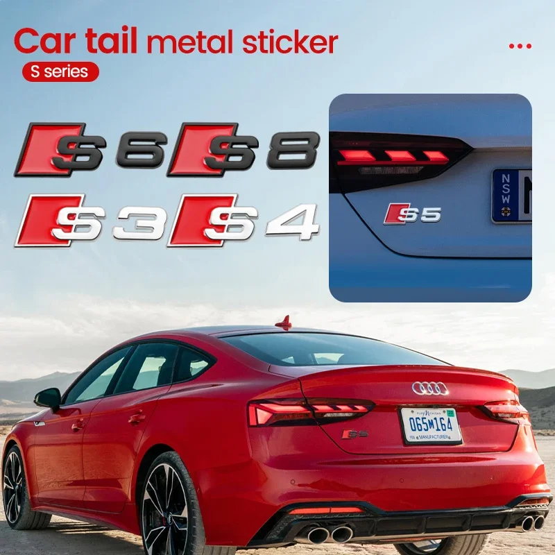 Letras e Números de Metal 3D para Audi Série S, Emblema do Carro, Pára-choque, Tronco, Logotipo Traseiro, Adesivo, Preto, Prata, Estilo, S3, S4, S5,