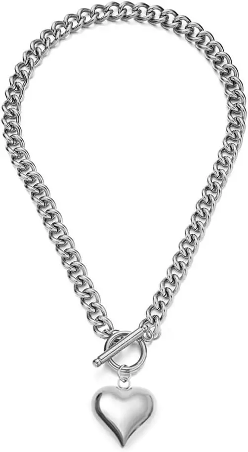 

Колье-цепочка из нержавеющей стали с объемным кулоном в форме сердца, массивное, с толстой цепной цепочкой, для женщин