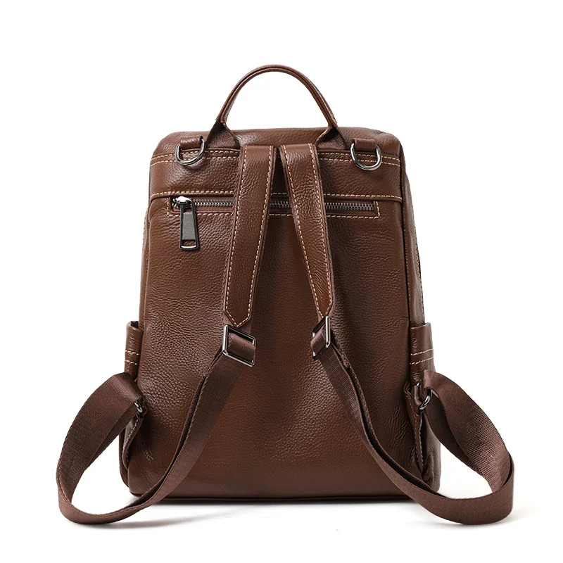 Aidrani Ladies Cowhide Leather Backpack Anti‑theft Hidden Zipper Pocket Large Capacity Multi‑Wear Women Daily Travel Shoulder