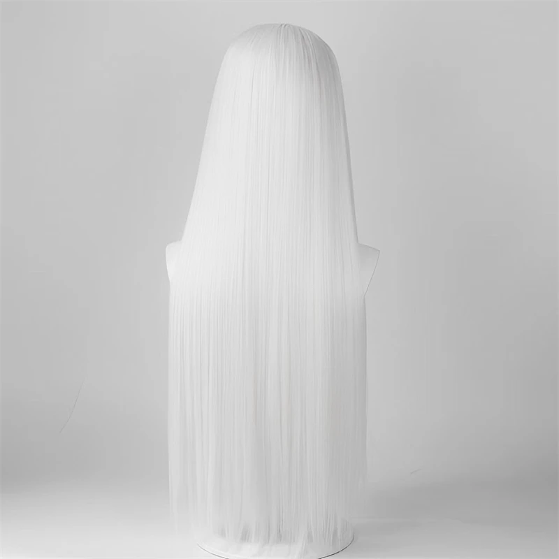 Long Straight Black Wig Synthetic High Temperature Resistant For Women White Wig Halloween Carnival Costume Cos-play Hair