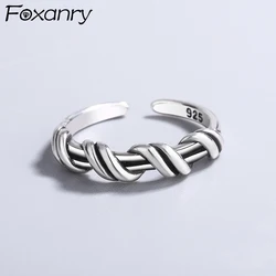 Foxanry Silver Color Lines Winding Geometric Ring For Women Couples Minimalist Vintage Elegant Personality Wedding Bride Jewelry