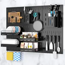 Wall Mounted Galvanized Steel Pegboard, Peg Board Hooks, Organizer Accessories, Spice Rack, Metal White Pegboard Panels