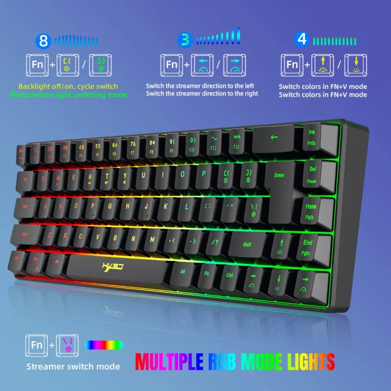 Keyboard gaming 60% gamer pc mini Spanish 68 keys backlit white keyboards ergonomic rgb portable wired key board laptop black