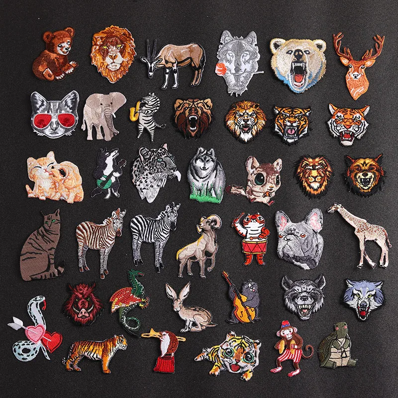 Zwierzęta kreskówkowe Zebra, lew, tygrys, wilk Haftowane naszywki na ubrania DIY Naszywki na ubrania Patchwork naszywki dekoracyjne Naklejki