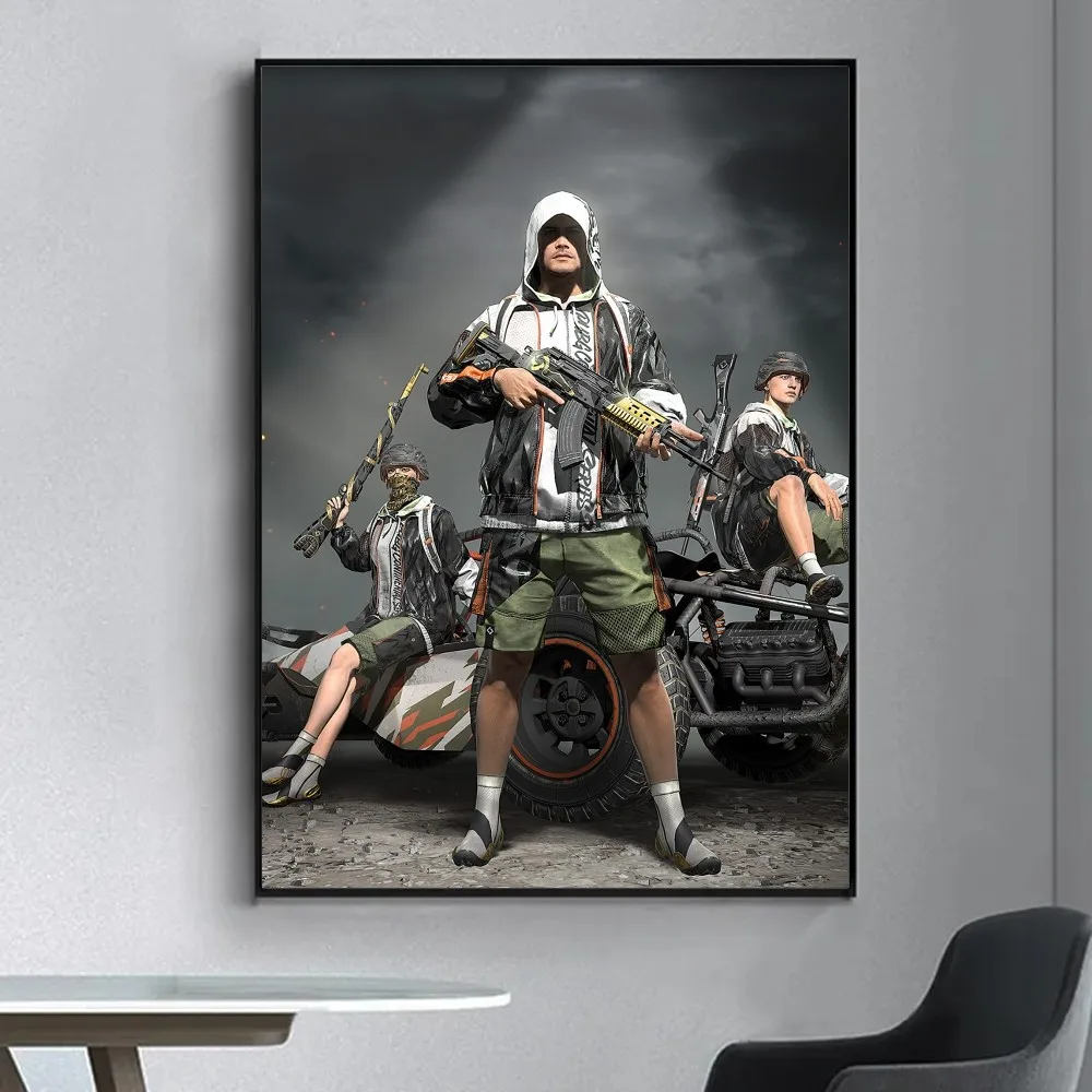 P-PUBG GAME Poster Fancy Poster Wall Sticker for Living Room Bar Vintage Decorative Painting Middle