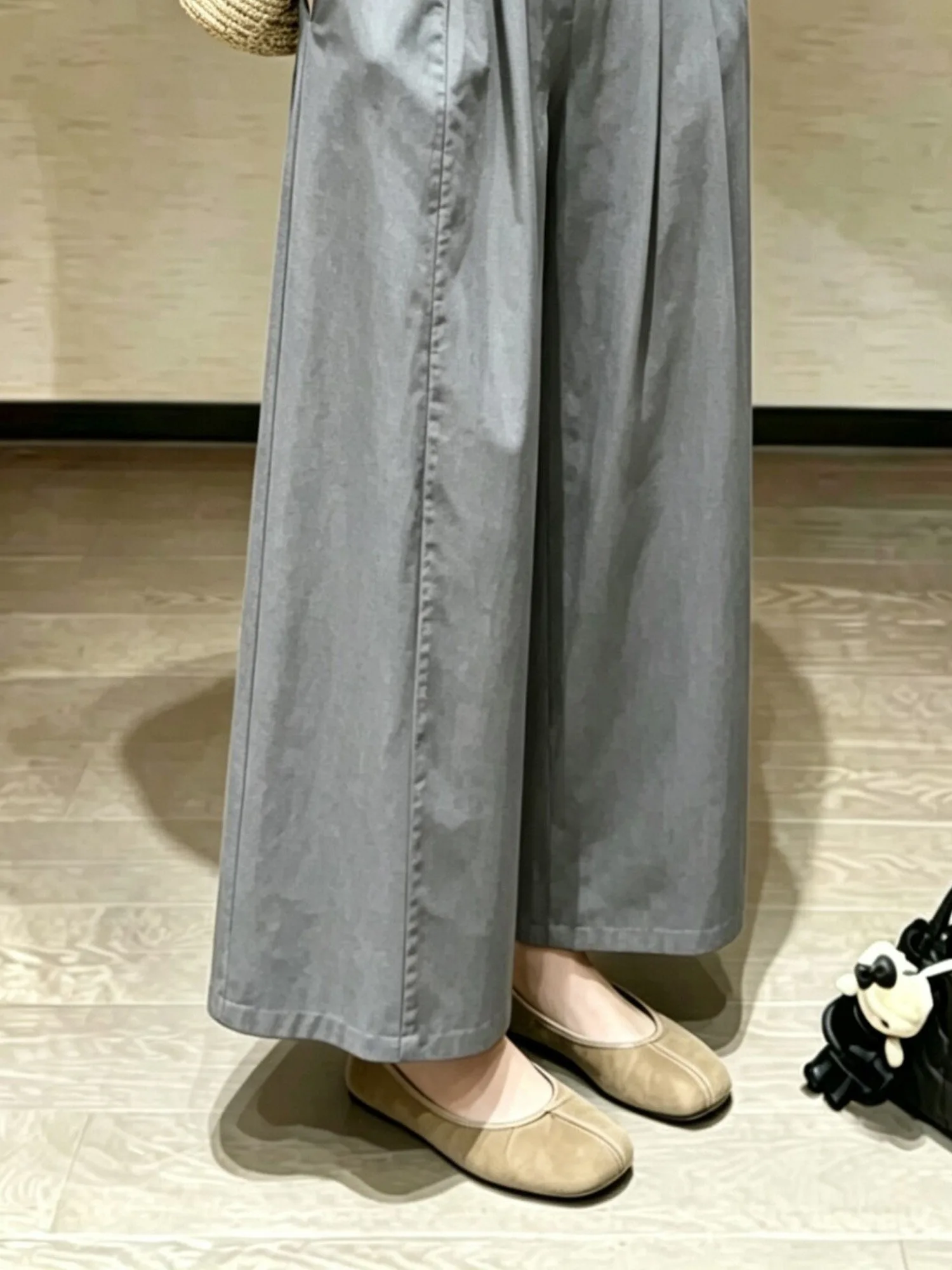 Gray Fashionable Quick Dry Casual Pants Paper Thin Summer High Waist Straight Leg Loose Fit Ladies' Elegant Pear Shape Nine P...