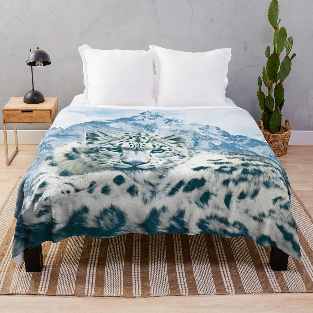 

Snow Leopard Over the Mountains Throw Blanket Soft Solid Color Blanket for Couch Bed
