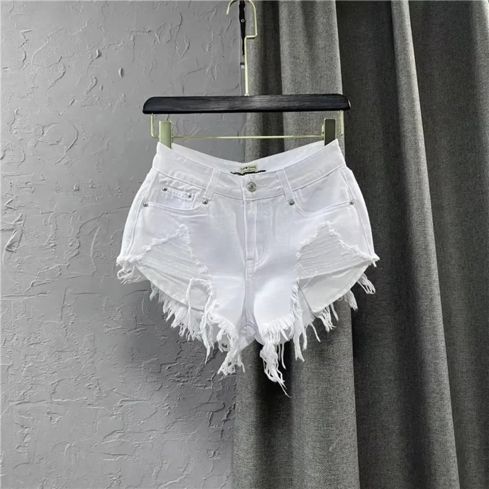 2025 Fashion Korean White Jeans Hole Ripped Low Waist Denim Shorts Women  Шорты Женский Sexy Denim Shorts