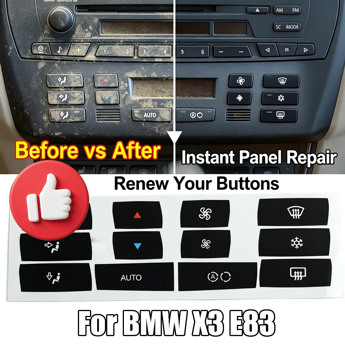 AC Clima Panel Button Decals Stickers for BMW X3 E83 Restore Worn Knob Switch Cover