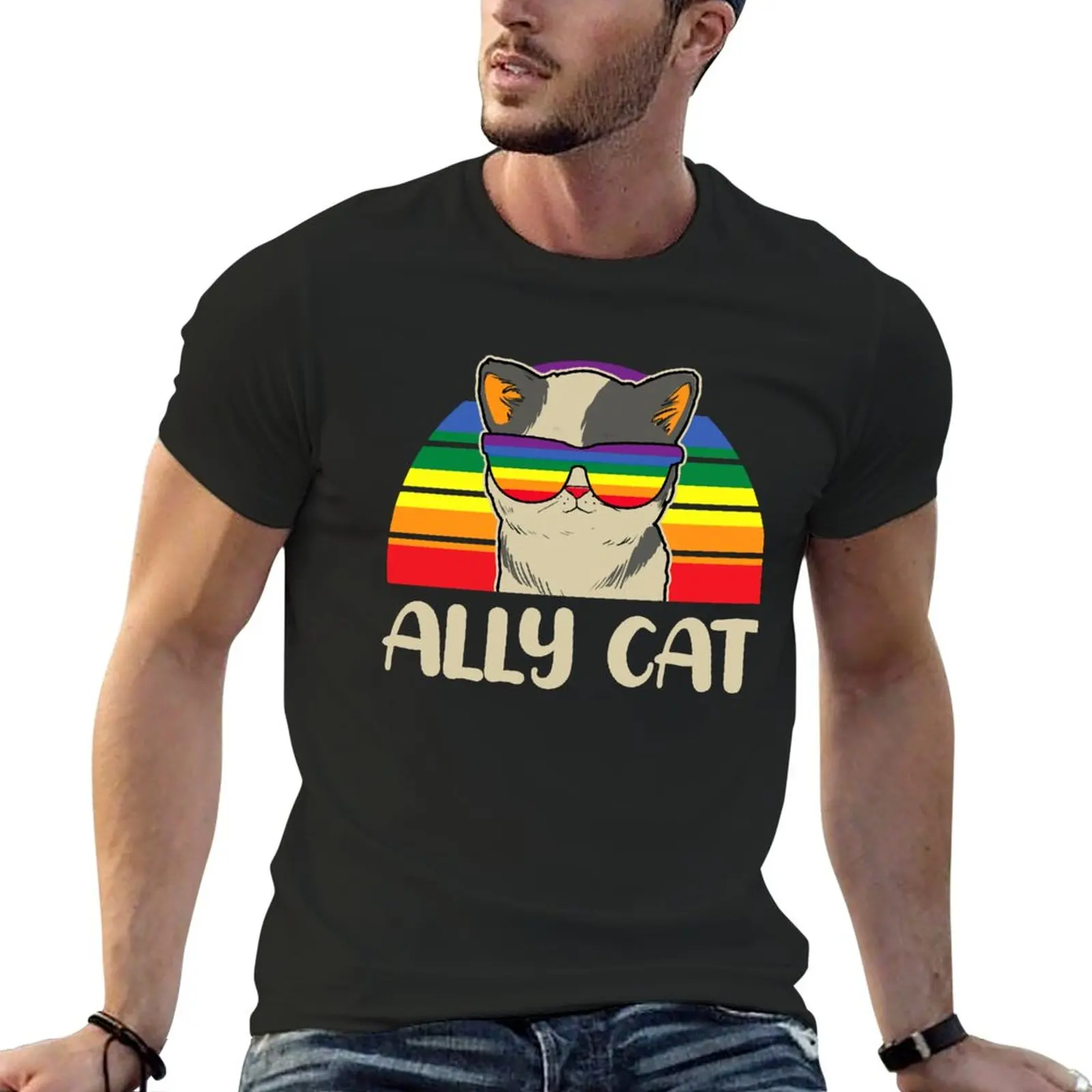 Pride Allyship Cat T-Shirt tops shirts graphic tees plain t shirts men