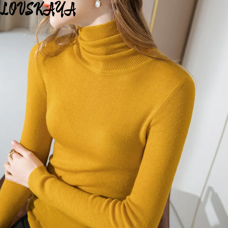 

New solid color pile up collar sweater with a waistband and elastic top inside high neck knitted bottom sweater for women