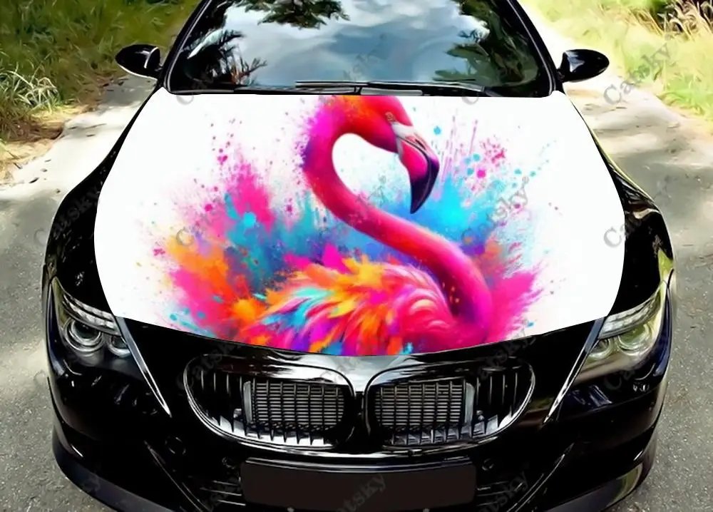 Pink Graffiti Flamingo Car Hood Vinyl Stickers Wrap Film Engine Cover Decals Universal Auto Accessories Hood Protective Films