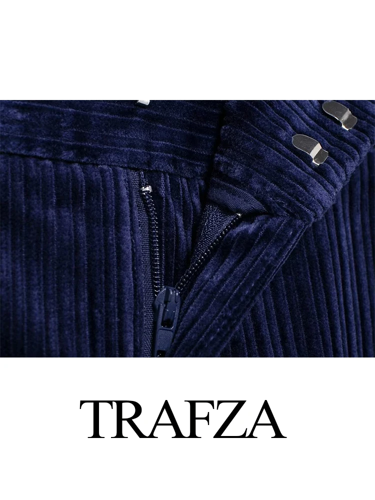 Trafza-女性のハイウエストコーデュロイストレートパンツ,カジュアルパンツ,多用途のジッパーポケット,暖かいストリートパンツ,冬のファッション