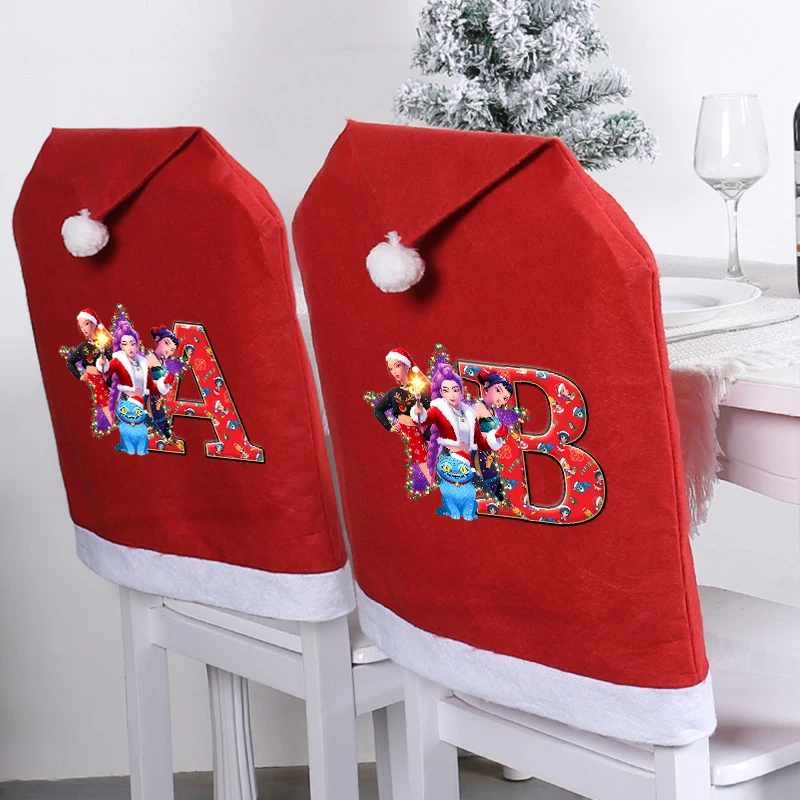 

KPop Demon Hunters Chair Cover Cartoon Christmas Letter A-Z Print Chair Protective Covers Kawaii Xmas Party Decorations Gifts