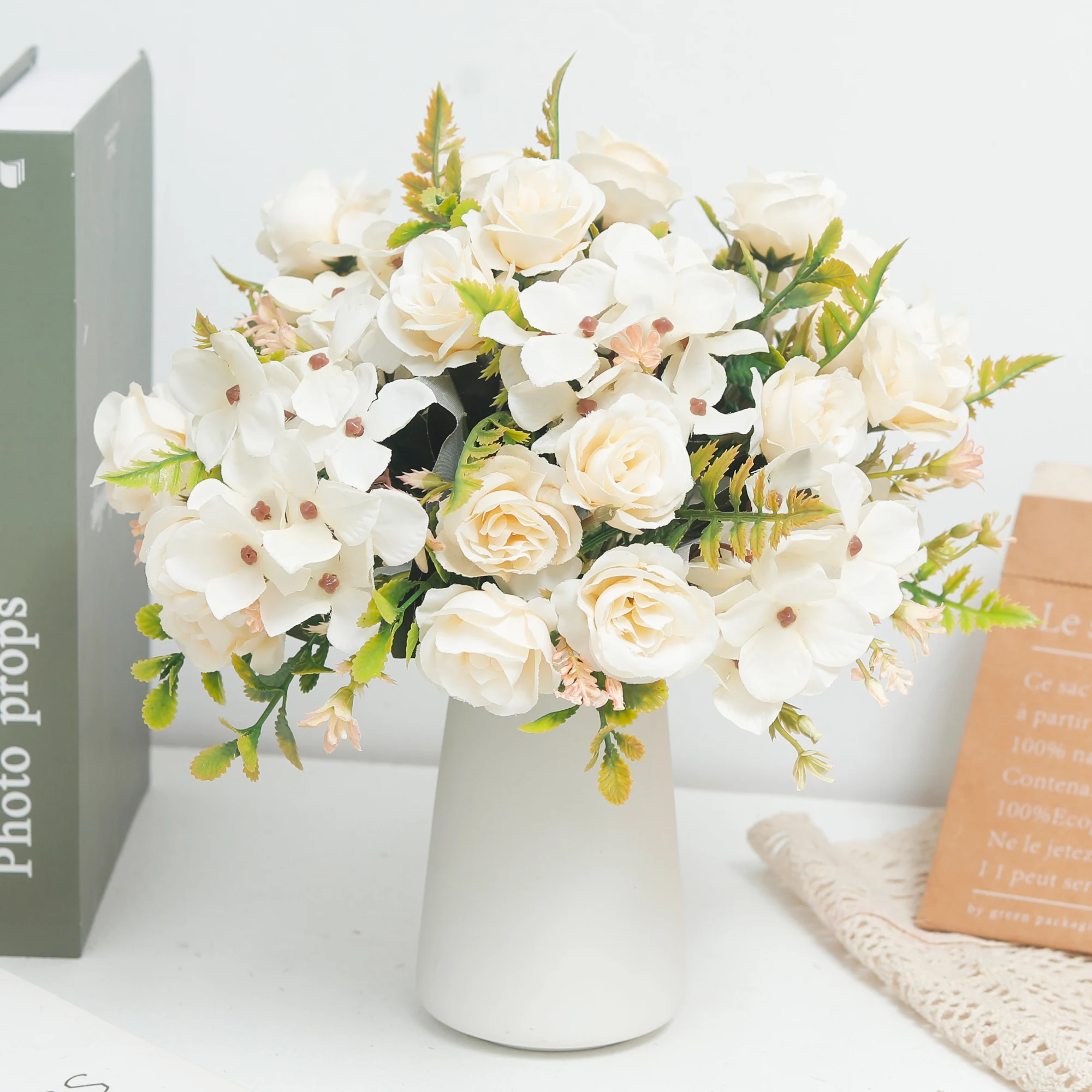 Home Decor Roses Artificial Flowers Silk Hydrangea Bride Bouquet Wedding Garden Party DIY Valentine's Day Decoration Fake Flower