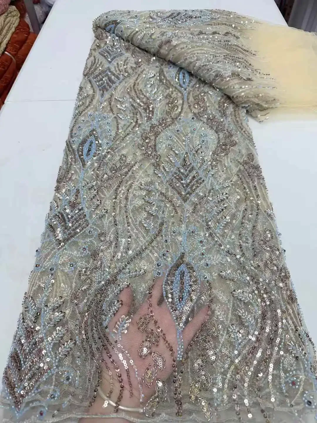 

African Latest Beads and Sequins Lace Fabric 2025 High Quality Nigerian French Tulle Fabric Embroidery for Women Dresses T774