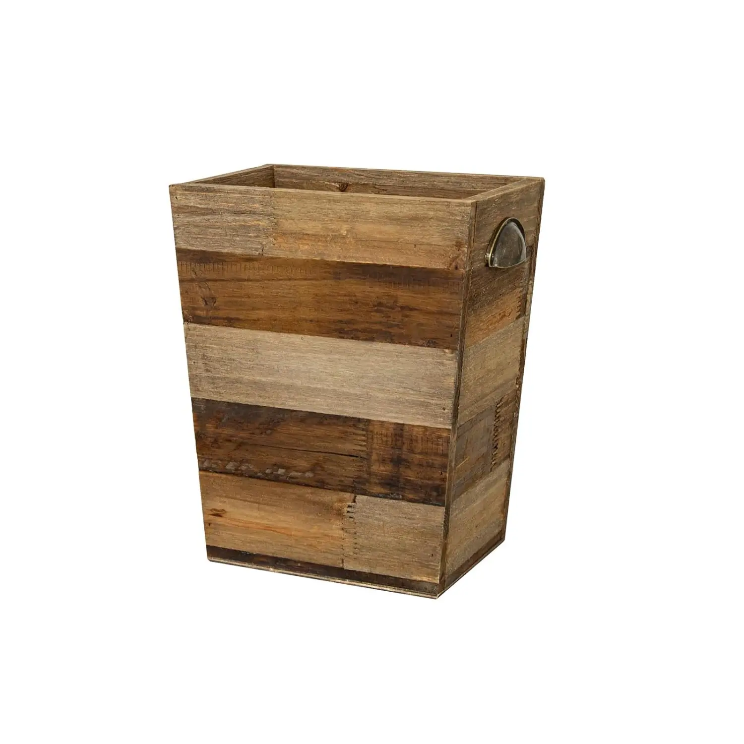 

Rustic Wood Trash Can with Metal Handles, Farmhouse Rectangular Garbage Bin for Home Storage