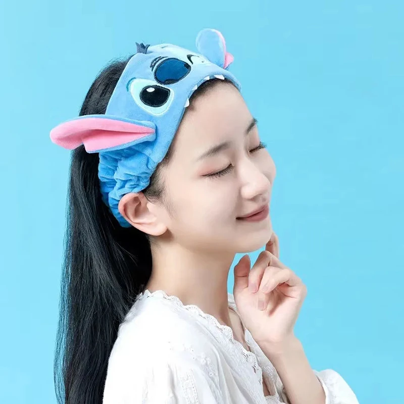 Disney Stitch Haar bänder Kawaii Anime Figuren weichen Plüsch Stirnband Mode elastische Kopf bedeckung Frauen Mädchen Kinder Geburtstags geschenke