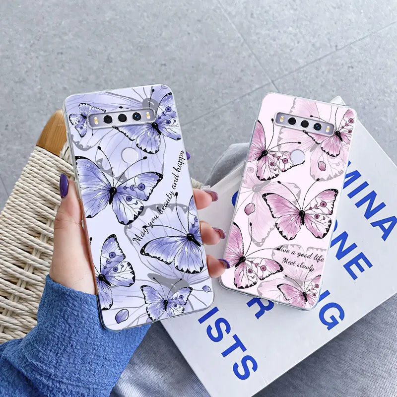Para TCL 10 SE 10 Lite 10L funda de teléfono de lujo para TCL 10Lite 10L mármol mariposa flor transparente funda protectora de silicona suave