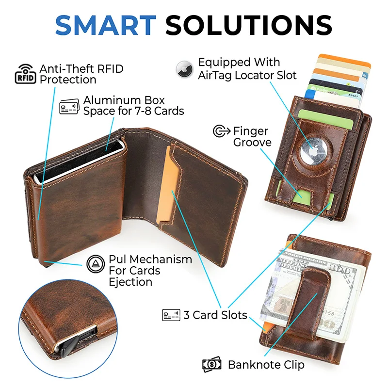 CONTACT'S Genuine Leather Card Holders for Men Wallet Short Purse Mini Leather Wallet Anti-Theft Card Bag