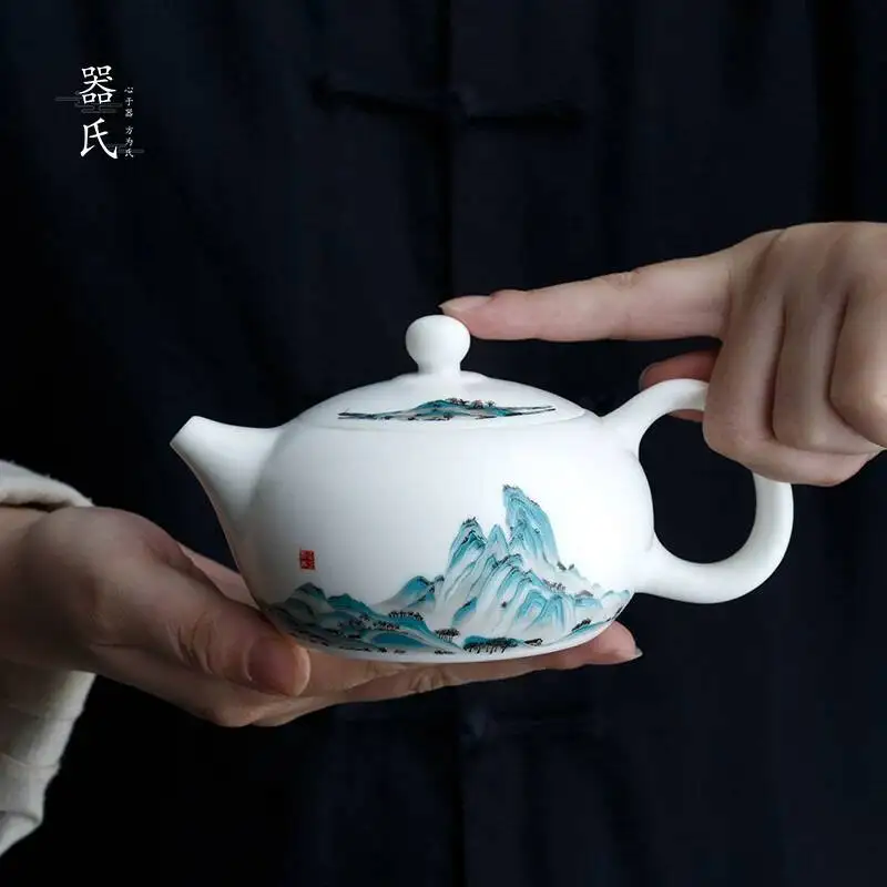 

Qishi Hengshan Society s Plain Fired White Jade Porcelain Teapot Ceramic Kung Fu Set High End Single Pot Large Capacity Tea