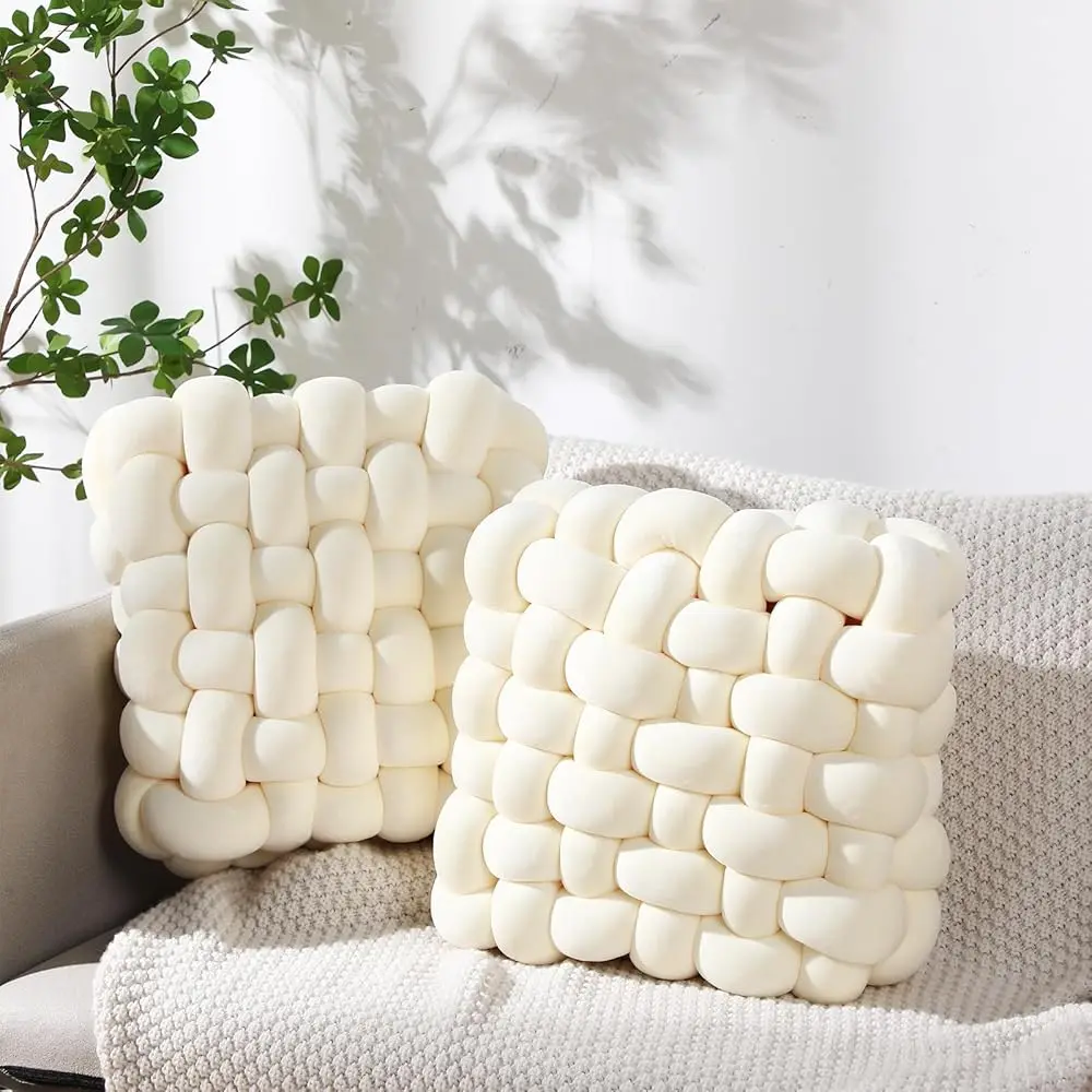 

2 Pcs Knot Pillow Soft Throw Pillow Home Decoration Cushion Square Office Knotted Plush Throw Cushion For Living Room Bedroom