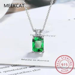 6ct Emerald Cut Nano Emerald Pendant Necklace 45cm Link Chain 925 Sterling Silver for Women Daily Wedding Party Jewelry