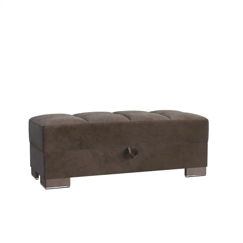 

Upholstered Storage Ottoman, Brown Microfiber, Stylish Home Decor for Living Room or Bedroom