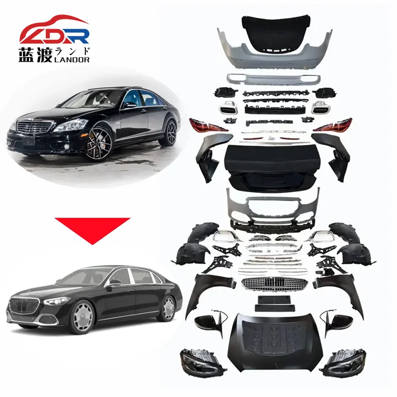 For W223 Maybach S680 Car Parts Exterior Interior Body Kit Tailgate Hood Headlights Taillights Bumper Grille for W221 05-13