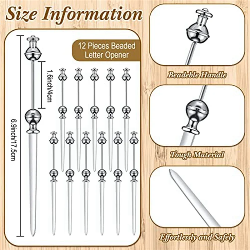 Efficiente 12 pezzi Tagliacarte Tagliacarte in metallo Taglia buste Coltello Tagliacarte con perline (Perline non incluse)