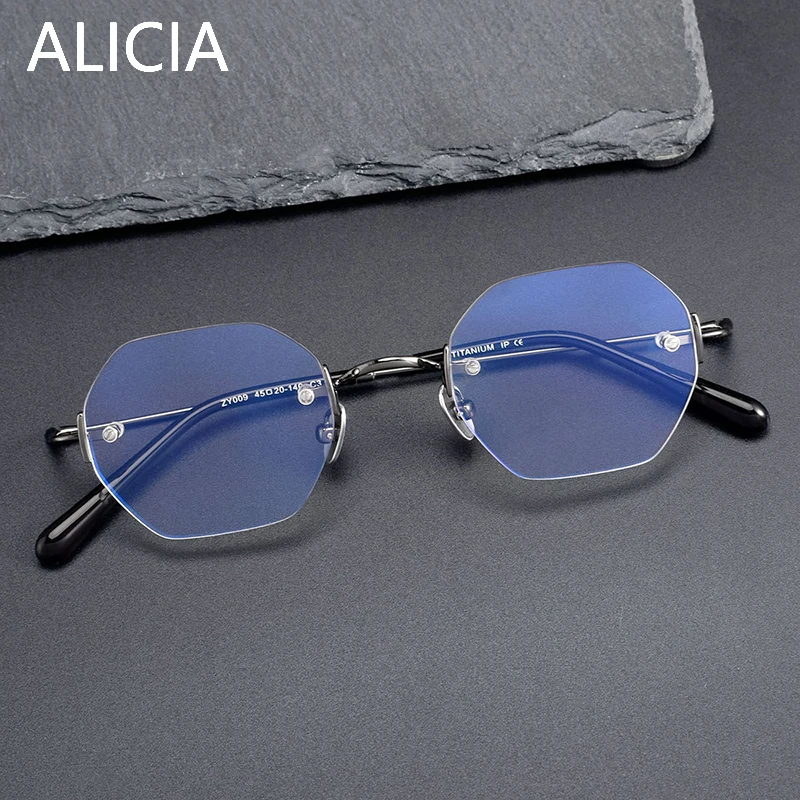 

ALICIA FashionLuxury Rimless Glasses Man Ultra light Pure Titanium Eyeglasses Optical Prescription Frames Women Business Glasses