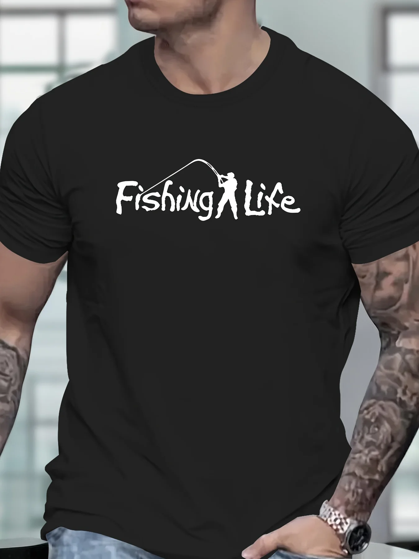 Fishing Life Print T Shirt, Tees For Men, Casual Short Sleeve T-shirt For Summer