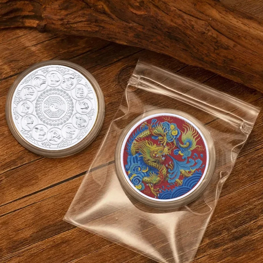 Chinese Twelve Zodiac Chinese Dragon Silvery Plated Souvenirs Coin Tai Chi Lucky Coins Commemorative Gift