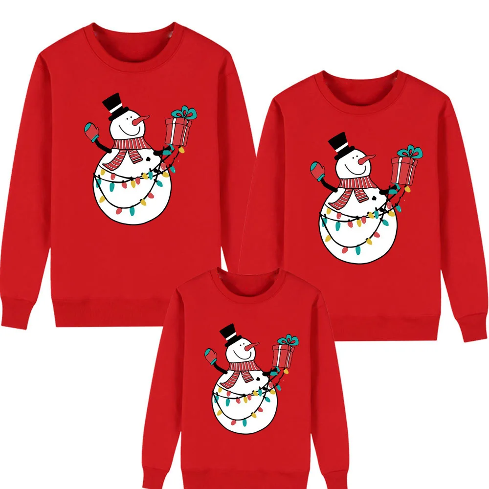 Snowman Christmas Light Gift Parent Child Hoodie Wind Top New 2023