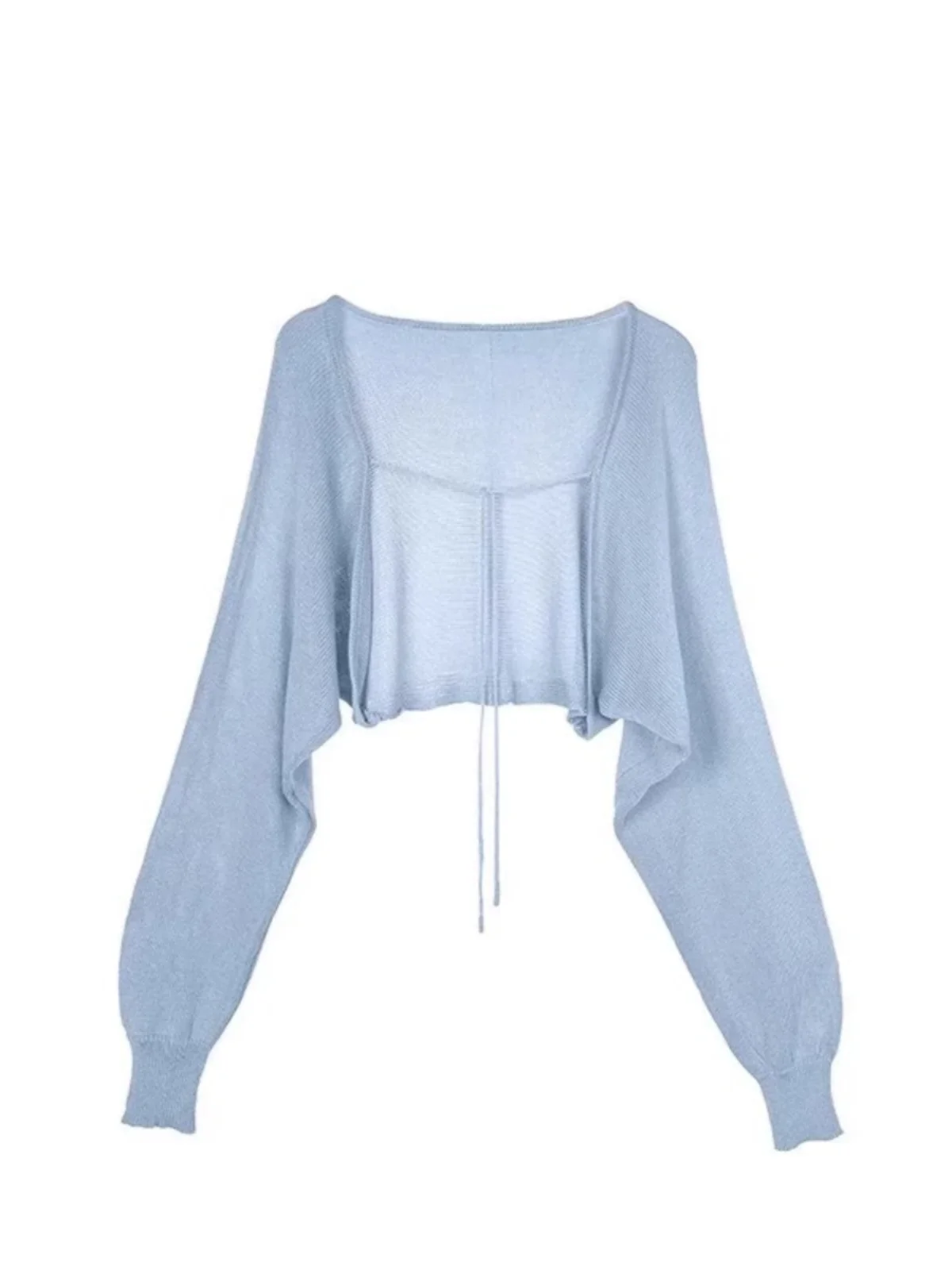 

Lightweight Blue Ice Silk Shawl Women's Summer Knitted Cardigan Air Conditioning Cover up Sleeveless Short Length Color