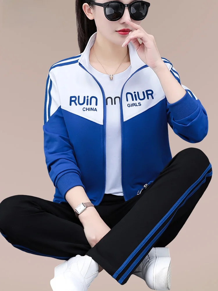 

TUCANO Brand Fitn Sportswear Set Women's Spring Autumn New Sle Tee-Piece Square Dance Exercise Outfit Breathable Cotton