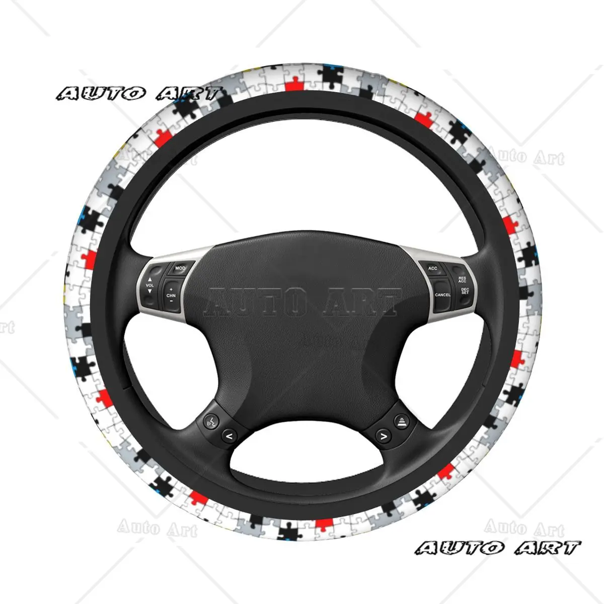 37-38 Car Steering Wheel Cover Mondrian Jigsaw Puzzle Universal Minimalist Geometric Auto Decoration Colorful Auto Accessories