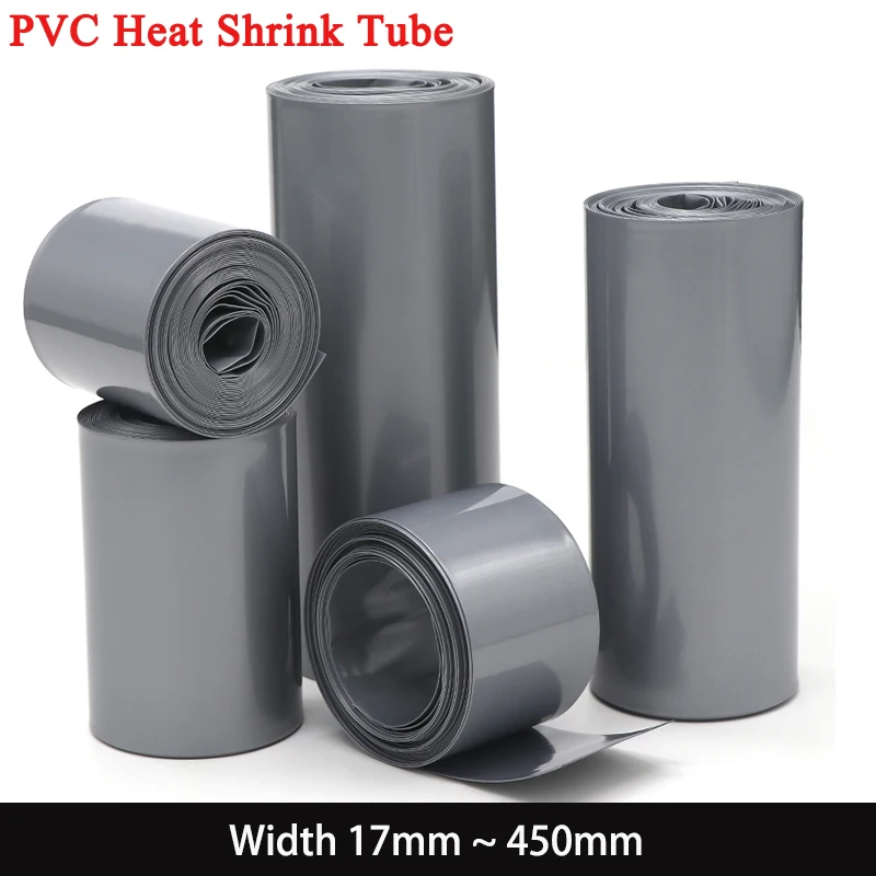 

1m~20m Grey PVC Heat Shrink Tube 18650 Lipo Battery Pack 17mm ~ 450mm Insulated Protection Film Wrap lithium Case Cable Sleeve