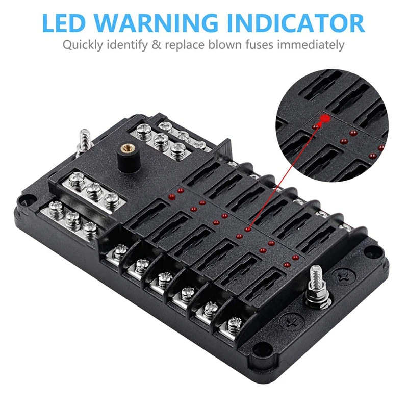 12 Way 12V Fuse Box 12Volt Blade Fuse Block Holder For 12V/24V Automotive Golf Cart