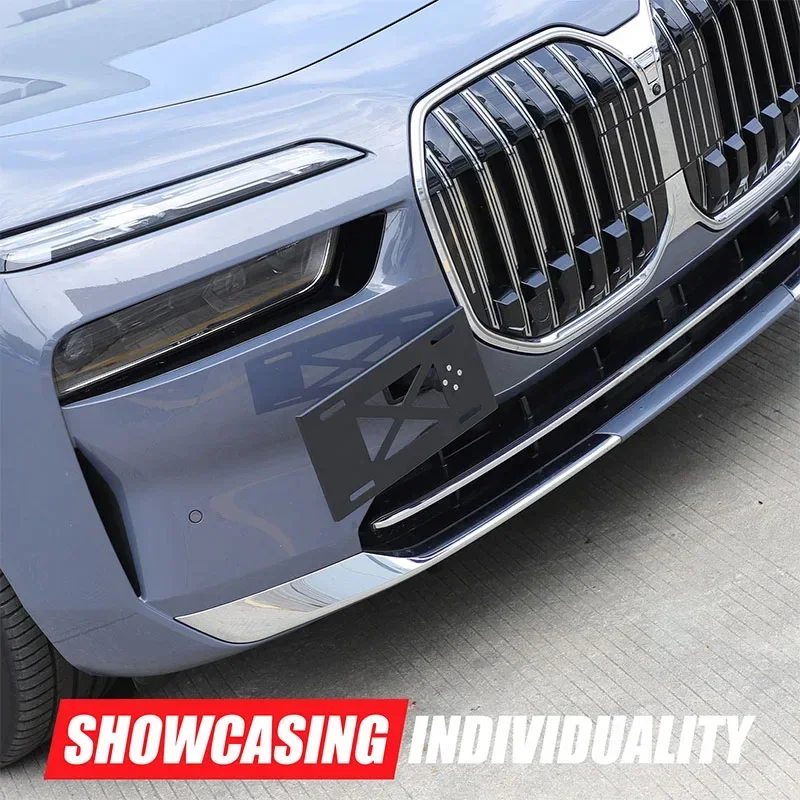لسيارات BMW 7 Series 2023-2024 سبائك الألومنيوم الأسود المصد الأمامي للسيارة لوحة ترخيص حامل اكسسوارات السيارات #3