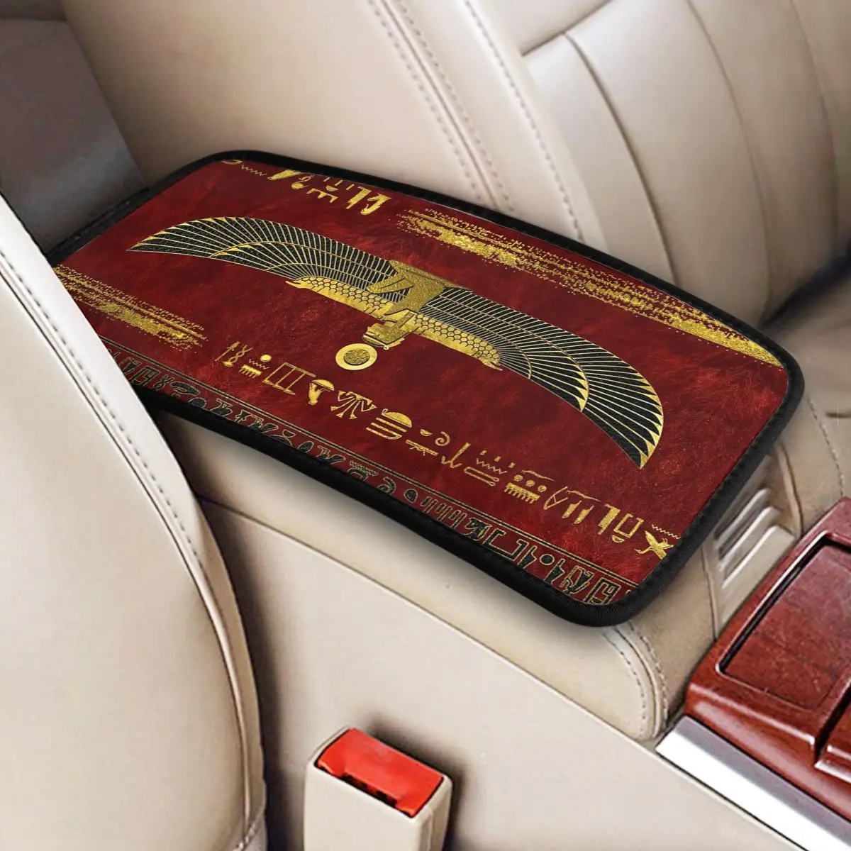 Egyptian God Ornament Car Armrest Cover Mat Ancient Egypt Universal Center Console Cover Pad Breathable Auto Interior