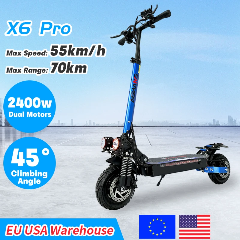 

X6 PRO Electric Scooter US EU Germany Warehouse Dual Motor Off Road Foldable Adult Mobility E Scooter Electric 1200w 2400w 48v