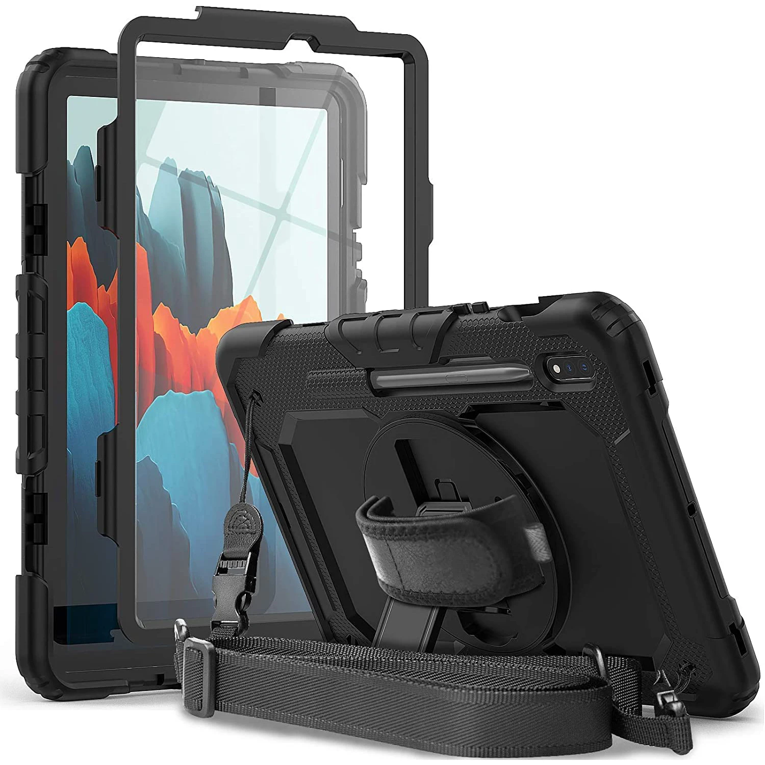 

Hand Strap 360 Rotatable Kickstand Rugged Protective Case for Samsung Galaxy Tab S7/S8 11 Inch built-in screen protector