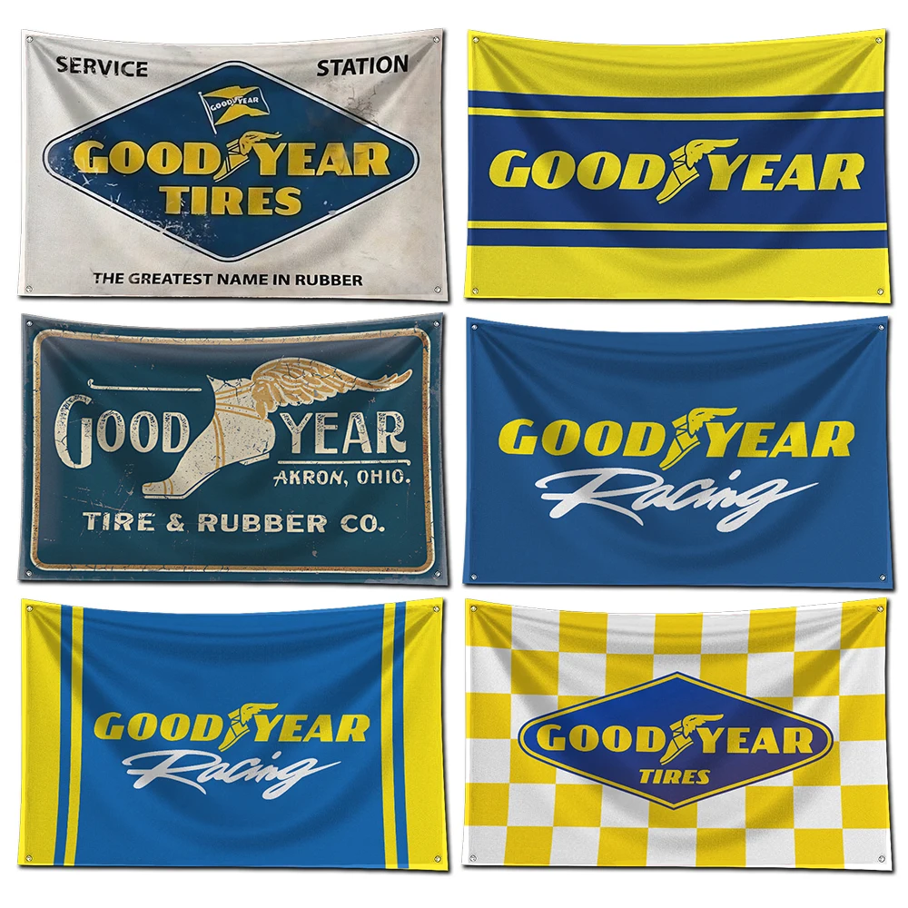 

3x5 Ft Good Year Tires Car Flag Polyester Digital Printing Car Banner for Garage Wall Art Out Door Decoration With Bras Grommets